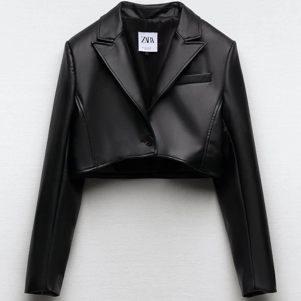 Faux leather cropped blazer black ref 4661716